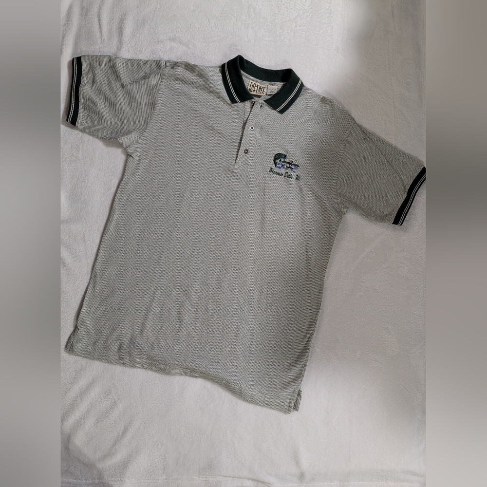 Vintage Diport USA Wisconsin Dells Men's Polo Shirt Green Beige Pattern Sz Large